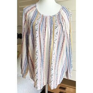 Cj Christopher & Banks Women 2XL ‎ Long Sleeve Floral Top Smocked Boho Peasant